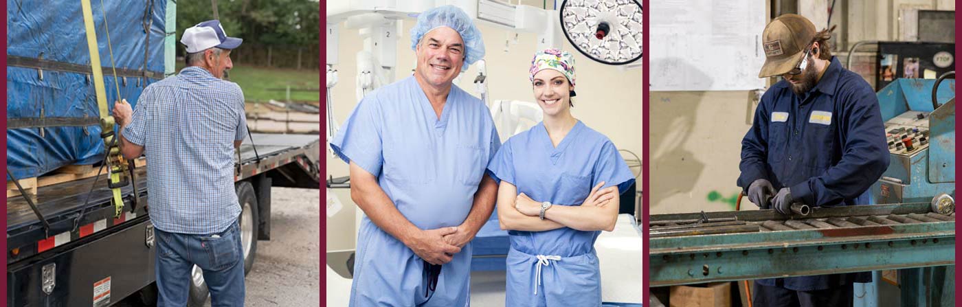 A truck driver, two medical professionals, and a line worker all hard at work in Richmond, KY